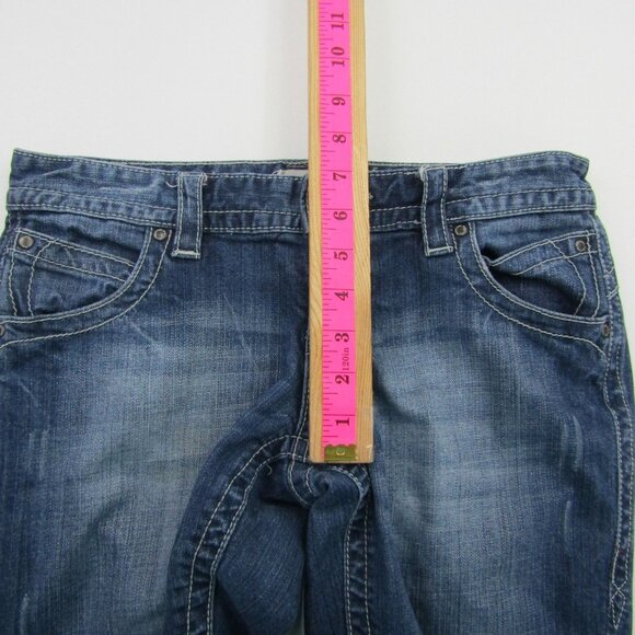 Maurices Bootcut Jeans 3/4 Low Rise Stretch Blue Denim Embroidered Pockets Y2K - Picture 10 of 11